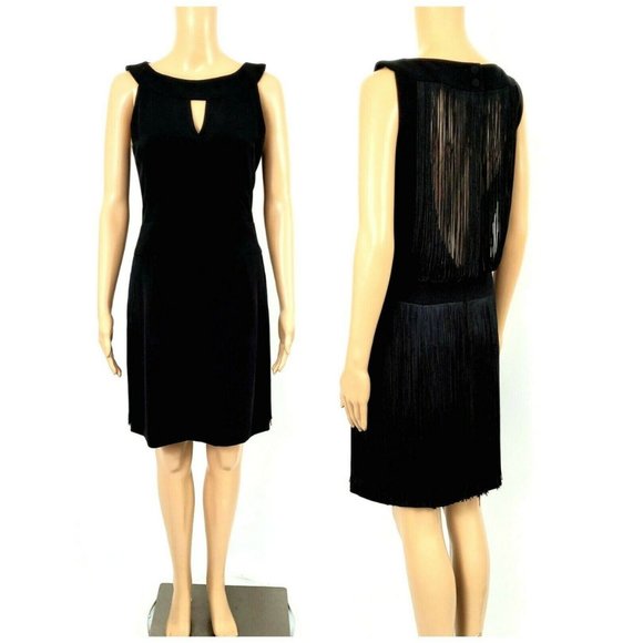 Vintage NANETTE LEPORE   Black Sleeveless Sheath Dress with Fringe Size 4 - Picture 1 of 8